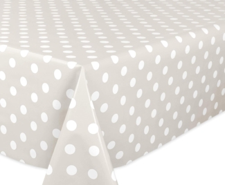 Taupe, Punkte Weiß Wachstuchtischdecke glatt abwischbar Garten Tischdecke RUND OVAL ECKIG, Größe wählbar (Eckig 140x200 cm)