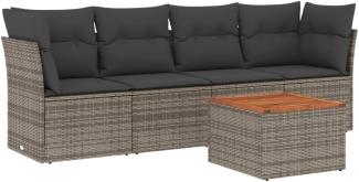 vidaXL 5-tlg. Garten-Sofagarnitur mit Kissen Grau Poly Rattan 3223477
