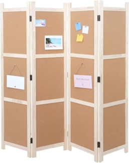 Paravent HWC-G52, Raumteiler Trennwand Sichtschutz, Pinnwand Kork ~ braun, 4 Panele 166x160 cm