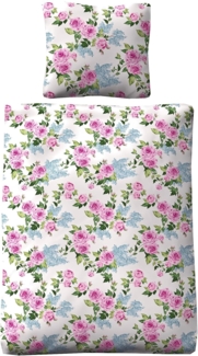 JACK Bettwäsche 135x200cm Rosen Flieder Zweige, Biber, 2 teilig, tolles dezent Blumendesign mit Reißverschluss