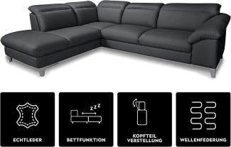 Mivano Ledercouch Teresa / Ecksofa mit Bettfunktion und Kopfteilverstellung in Echtleder / 293 x 84 x 232 / Leder Grau