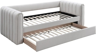 Vente-unique - Ausziehbett - 90 x 190 cm - Stoff - Beige - SAHONA