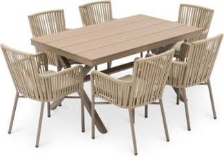 IDIMEX Gartenlounge-Set AFUERA, Garten-Sitzgruppe, 6 Personen wetterfest aus Alu und Rope champagner