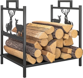Outsunny Kaminholzregal mit Rentierdesign, BxTxH:33.5x42.5x43 cm, (Brennholzregal für innen, 1-St, Kaminholzständer für Kamin Ofen), 42,5 x 33,5 x 43 cm, aus Metall Schwarz