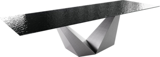 Esstisch Edge 300x100 Reliefglas Rauchschwarz 3D-Design Prisma Metallic Silber