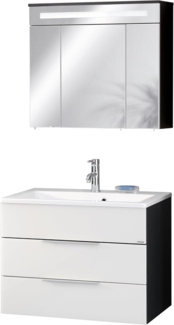 Fackelmann KARA Badmöbel Set 3-teilig, 80 cm, Anthrazit/Weiß, Gussmarmor, 2 Schubladen