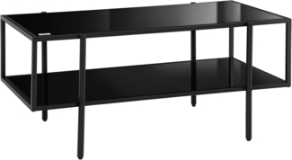 HOMCOM Couchtisch mit 2 Ablage, aus Hartglas (Kaffeetisch, 1-St, Beistelltisch), für Wohnzimmer, Schlafzimmer, 100 x 55 x 45,5 cm, Stahl, Schwarz