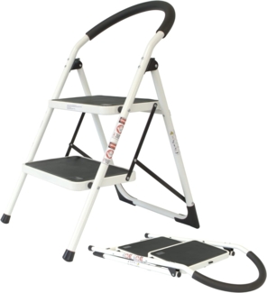 Lemodo Klapptritt Klappleiter mit 2 breiten Stufen, mit Anti-Rutsch-Matten