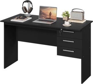 WOLTU® Schreibtisch TS59sz Computertisch Bürotisch Arbeitstisch PC Laptop Tisch, mit 3 Schubladen und Schloss, aus Holz, 120 x 59 x 75 cm(BxTxH), Schwarz