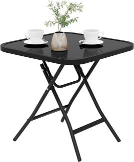 eSituro Klapptisch, Beistelltisch klappbar, Balkontisch Campingtisch Gartentisch Bistrotisch, mit Metallrahmen, rechteckige Tischplatte aus gehärtetem Glas, 46x46x48 cm, Schwarz SCPT0037