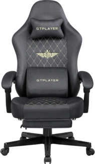 GTPLAYER Gaming Stuhl Stoff Gaming Chair Ergonomisch Bürostuh PC Stuhl, 150kg Belastbarkeit, Verstellbarer und Drehbarer Schreibtischstuh mit Federsitzkissen und Fußstütze, Grau