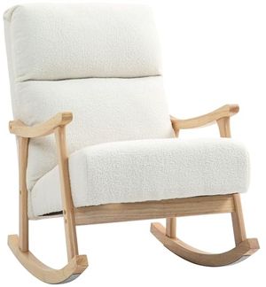HOMCOM Schaukelstuhl ergonomisch, mit Samtoptik (Schwingsessel, 1 St), bis 120 kg belastbar, für Schlafzimmer, Wohnzimmer, Cremeweiß