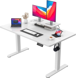 JUMMICO Höhenverstellbarer Schreibtisch mit Monitorständer, Elektrisch Schreibtisch Steh-Sitz, Standing Desk,140x60 cm, Weiß