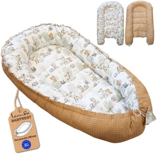 Leanbe Babynest 90x50 cm – Nestchen für Neugeborene aus Baumwolle & Polyester – Kuschelnest fürs Baby, ideal für Herbst & Winter – Babybett für Indoor & Outdoor (BEIGE)