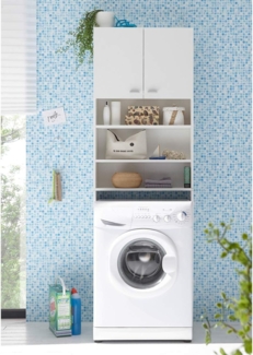 Waschmaschinenumbauschrank >Newport< in Weiß, 2 Türen, Fächer - 65 x 195 x 22 cm (BxHxT)