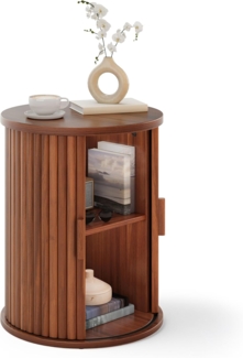 YITAHOME Runder Tisch mit Schiebetürenschrank, Beistelltisch mit 2-stöckigem Aufbewahrungsregal für Schlafzimmer, Esszimmer, Wohnzimmer, Home Office, oder Wohnung, Kleiner Couchtisch/Nachttisch