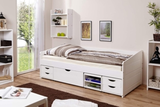 Ticaa 'Micki' Sofabett 90x200 cm, Kiefer massiv weiß, inkl. Schublade 'Marlies'