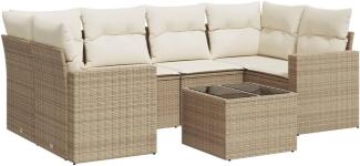 vidaXL 7-tlg. Garten-Sofagarnitur mit Kissen Beige Poly Rattan 3251055