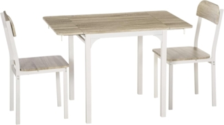 HOMCOM Essgruppe Esszimmergruppe mit 2 Stühlen und 1 Tisch, (Tischgruppe, 3-tlg, Esstisch Set), Stahl MDF Natur+Weiß