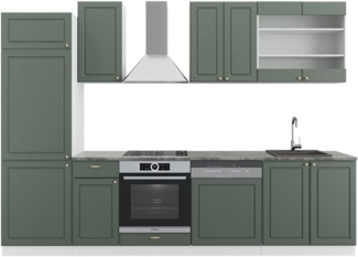 Küchenzeile Fame-Line Grün-Gold Landhaus/Weiß 300 cm ohne Arbeitsplatte Vicco