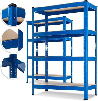 MASKO® 2er-Set Lagerregal Schwerlastregal, Kellerregal, 160 x 80 x 40 cm, bis 700 kg belastbar, 4 verstellbare Ablagen, MDF-Platten Regal aus Metall, Steckregal, Werkstattregal, Keller, Garage Blau