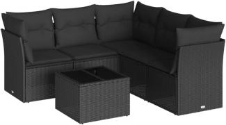 vidaXL 6-tlg. Garten-Sofagarnitur mit Kissen Schwarz Poly Rattan 3217625