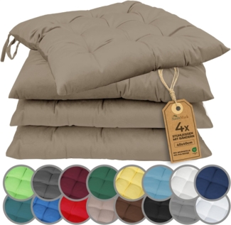 NatureMark 4er Set Stuhlkissen mit Bändern Gr. 40x40 cm Sitzkissen gefüllt, Sand/Beige