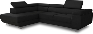 Ecksofa Caris mit Schlaffunktion und einstellbare Kopfstützen, Cord Stoff, Wohnlandschaft mit Bettkasten, Couch, Sofa, Bettsofa (Schwarz (Poso 135), Ecksofa Links)