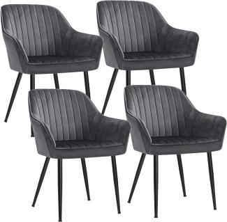 SONGMICS Esszimmerstuhl mit Armlehnen, 4er Set, Samt, 62,5 x 60 x 85 cm, Grau / Schwarz
