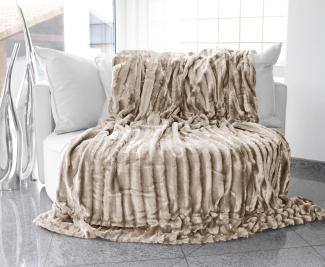 Brandsseller Doppelseitige Pelzimitatdecke (220x240 cm, beige)