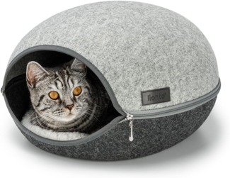 lionto Tierhöhle lionto Katzenhöhle aus Filz Katzenbett Kuschelhöhle mit Reißverschluss, aus Filz mit weichem Kissen, grau