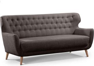 CAVADORE Dreisitzer-Sofa Abby / Klassisches Polstersofa mit Knopfverzierung / 183 x 89 x 88 / Strukturstoff, dunkelgrau