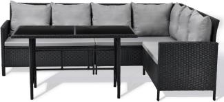 SVITA MADISON Polyrattan Essgruppe Gartenmöbel Set Rattan Lounge Ecksofa schwarz