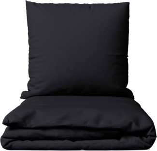 Müskaan - 2 teilig Renforcé Uni Bettwäsche mit Kopfkissen Garnitur, Reißverschluss - für Allergiker geeignet, atmungsaktiv, Schwarz, 155x220 / 80x80 cm, 100% Baumwolle