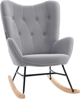 HOMCOM Schaukelstuhl ergonomisch, mit Samtoptik (Schwingsessel, 1 St), bis 150 kg belastbar, für Schlafzimmer, Wohnzimmer, Hellgrau