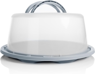 BigDean Kuchen Transportbox Rund in Pastell Grau – mit Doppel Tragegriff für sicheren Transport von Torten, Kuchen & Muffins – Kuchenhaube mit Klickverschluss – Kuchencontainer Made in Europa