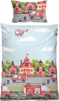 biberna Feinbiber Bettwäsche 0004523 FEUERWEHR, pistaziengrün, 1x 100x135 cm + 1x 40x60 cm