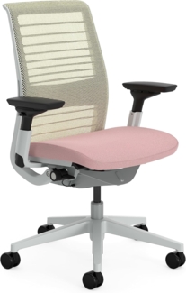 Steelcase Think Ergonomischer, höhenverstellbarer Bürostuhl mit verstellbarer Lordosenstütze und Armlehnen, atmungsaktiver 3D-Strick-Rückenlehne in Coconut und bequemer Bezug in Pink Lemonade