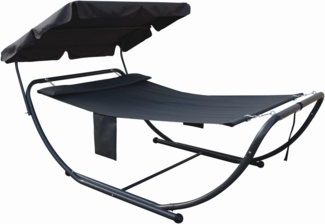 Gardissimo Gartenliege Extra hohe Doppel-Sonnenliege "Luc", Doppelliege, Relaxliege, Doppelliege extra hoch mit Sonnendach, Kopfkissen und Tasche, Sonnendach, Kopfkissen, Tasche, für 2 Personen