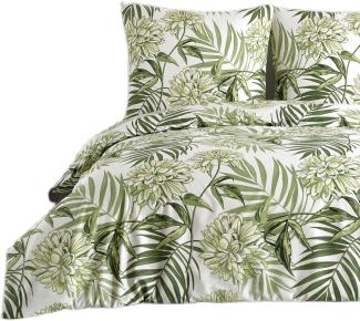 Buymax Bettwäsche Amazing Green, Renforcé: 100% Baumwolle, 3 teilig, 200x200 cm, Bettbezug-Set, mit Reißverschluss, Blumen Eukalyptus Grün