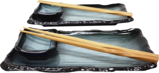 MystiCalls Sushiteller Sushi Geschirr Set für 2 Personen blau/schwarz Platte Sushiplatte, (8 St), Spülmaschinenfest