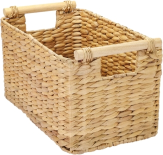 HMF Aufbewahrungskorb Nachhaltiger Aufbewahrungskorb mit Holzgriffen, Badezimmer Korb (1 St), aus Wasserhyazinthe Seegras handgefertigter Flechtkorb 37 x 22 x 20 cm