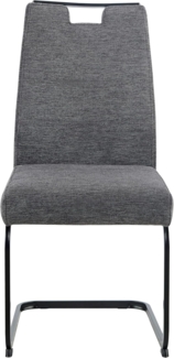 Hela Tische, Esszimmerstuhl Freischwinger Kerstin, Bezug Webstoff Grau, Vierkantgestell + Griff Schwarz, Komfortsitz Federkorb, 140kg belastbar