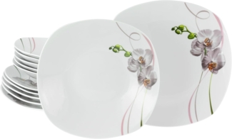 CreaTable Tafelservice Square Orchidee Tafelservice 12-tlg (12-tlg), 6 Personen, Porzellan