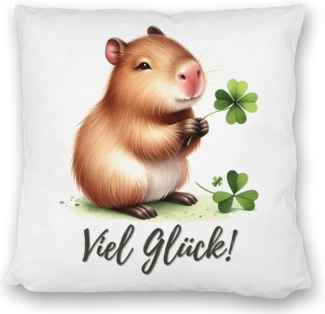speecheese Dekokissen Capybara mit Kleeblatt Kissen satiniert mit Spruch Viel Glück