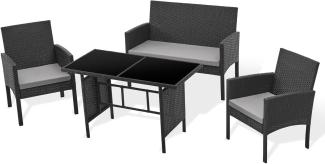 SVITA BROOKLYN XL Rattan Garten Möbel Set mit Tisch, 2x Sessel, 2er Sofa Schwarz