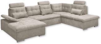 U-Form Sofa mit Schlaffunktion und Bettkasten - Stone - Medan XXL