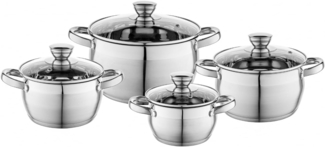 FLORINA Kochtopf Set OLIVER | 4-teilig | Edelstahl 18/0 | Glasdeckel gehärtet | Für Induktion, Gas, Elektro, Ceran | Spülmaschinenfest | Hochwertiges Topfset für jede Küche