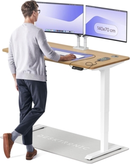 Desktronic Höhenverstellbarer Schreibtisch aus massivem Eichenholz (140x70 cm) – Elektrisch höhenverstellbar mit flüsterleisem Dual-Motor & Touchscreen – Hohe Tragfähigkeit – Stehtisch HomePro