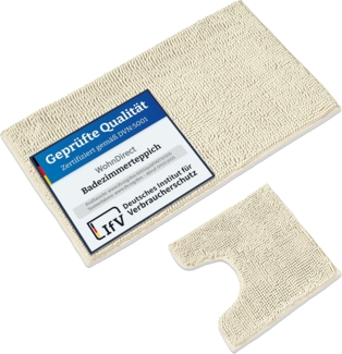 WohnDirect Badematten Set 2 teilig Creme • WC Vorleger (45x45 cm), Badematte (70x120 cm) • rutschfest waschbar Badezimmerteppich MIT WC-Ausschnitt